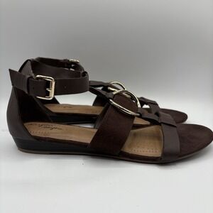 Dexflex Comfort Brown Flat Sandals Buckle Women's Size 8 Man Made
